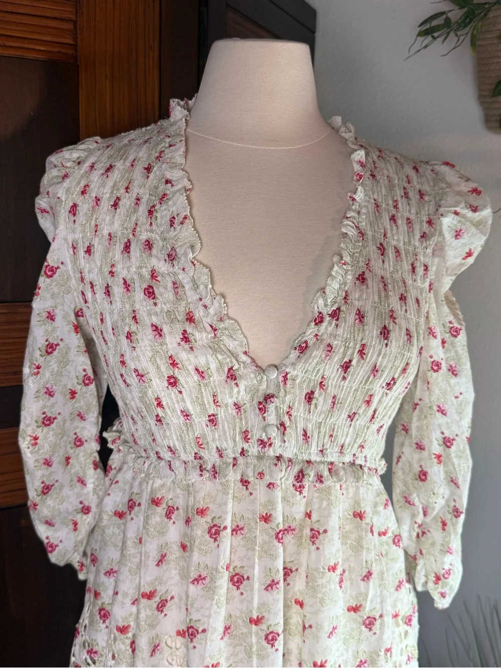 Anthropologie Floral Smocked Eyelet Puff Sleeve Blouse Size S NWT Cottagecore